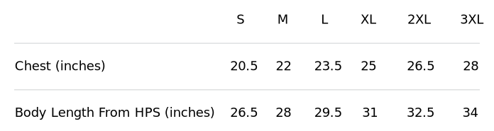 Hoodie size chart