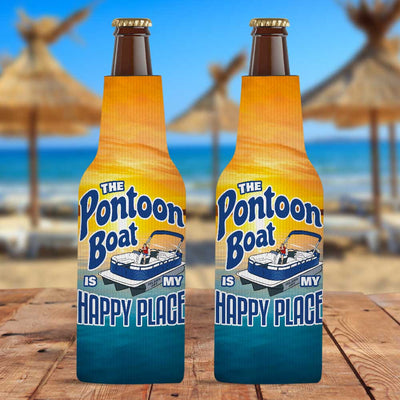 The Pontoon Boat Is My Happy Place Zippered Bottle Cooler Sleeve