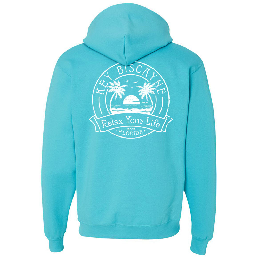 Key Biscayne Relax Your Life Palm Tree Soft Style Pullover Hoodie Scuba Blue