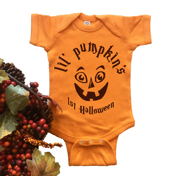 Lil' Pumpkin's 1st Halloween. Baby Bodysuit. – I Can't Even Shirts