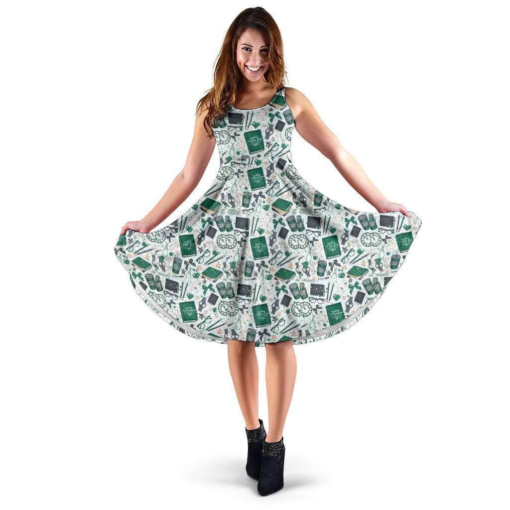 Green Bookish Pattern Midi-Dress – FRA