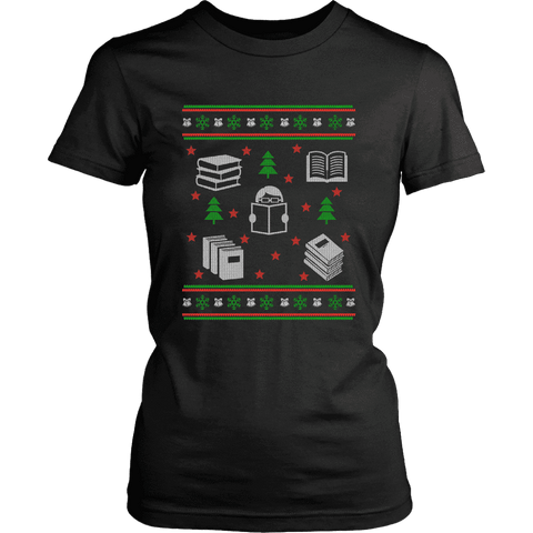 Christmas Bookish Ugly design Fitted T-shirt - Gifts For Reading Addicts