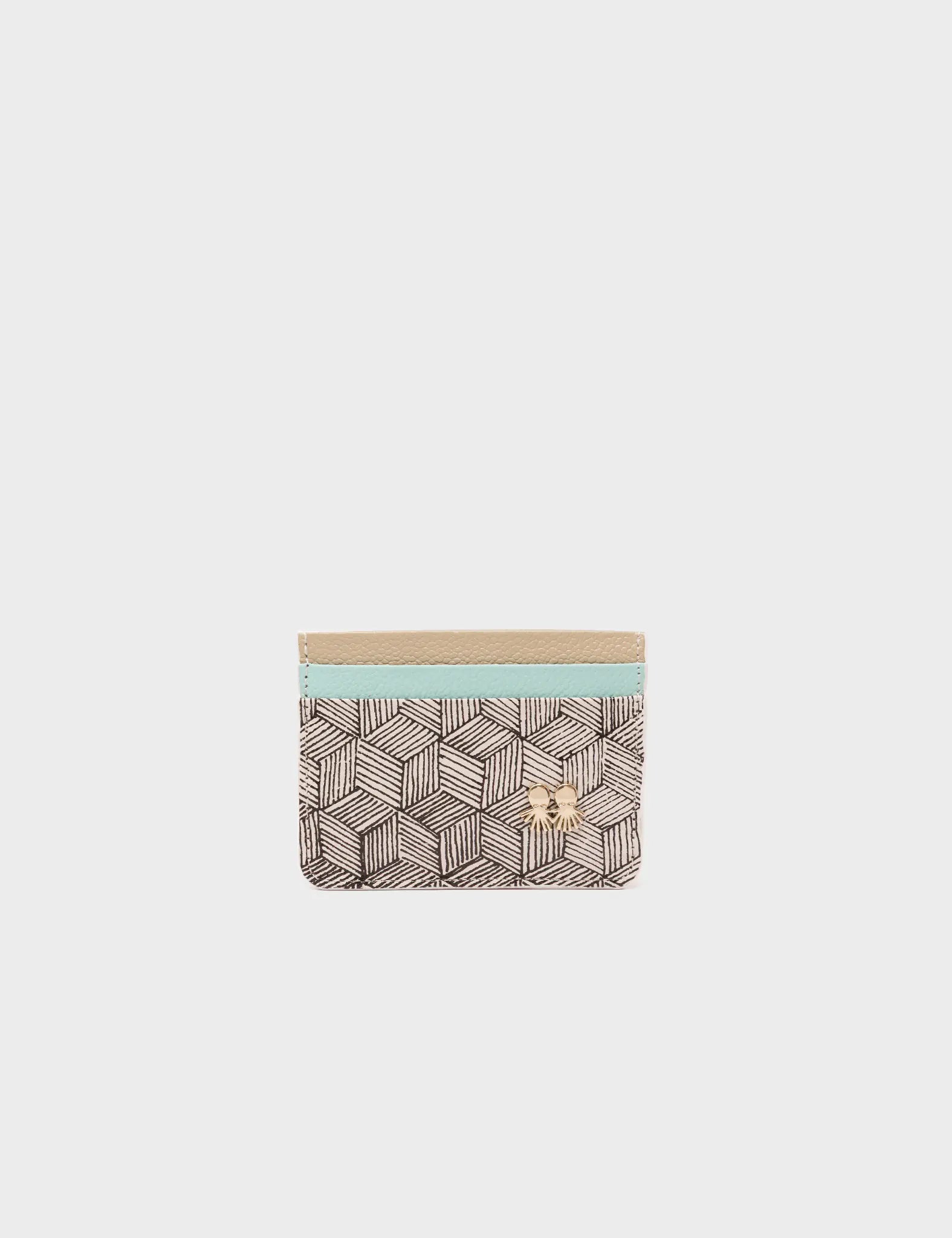 Filium Cream and Eggshell Blue Leather Cardholder - Cubes Print