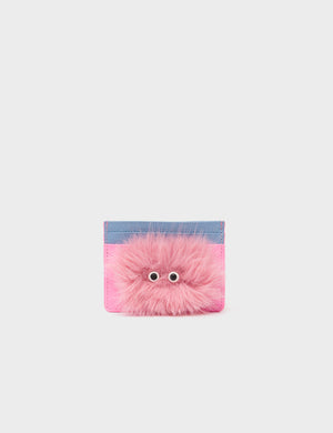 Filium Bubblegum Pink Leather Cardholder - Fuzzy Monster Applique - Min & Mon