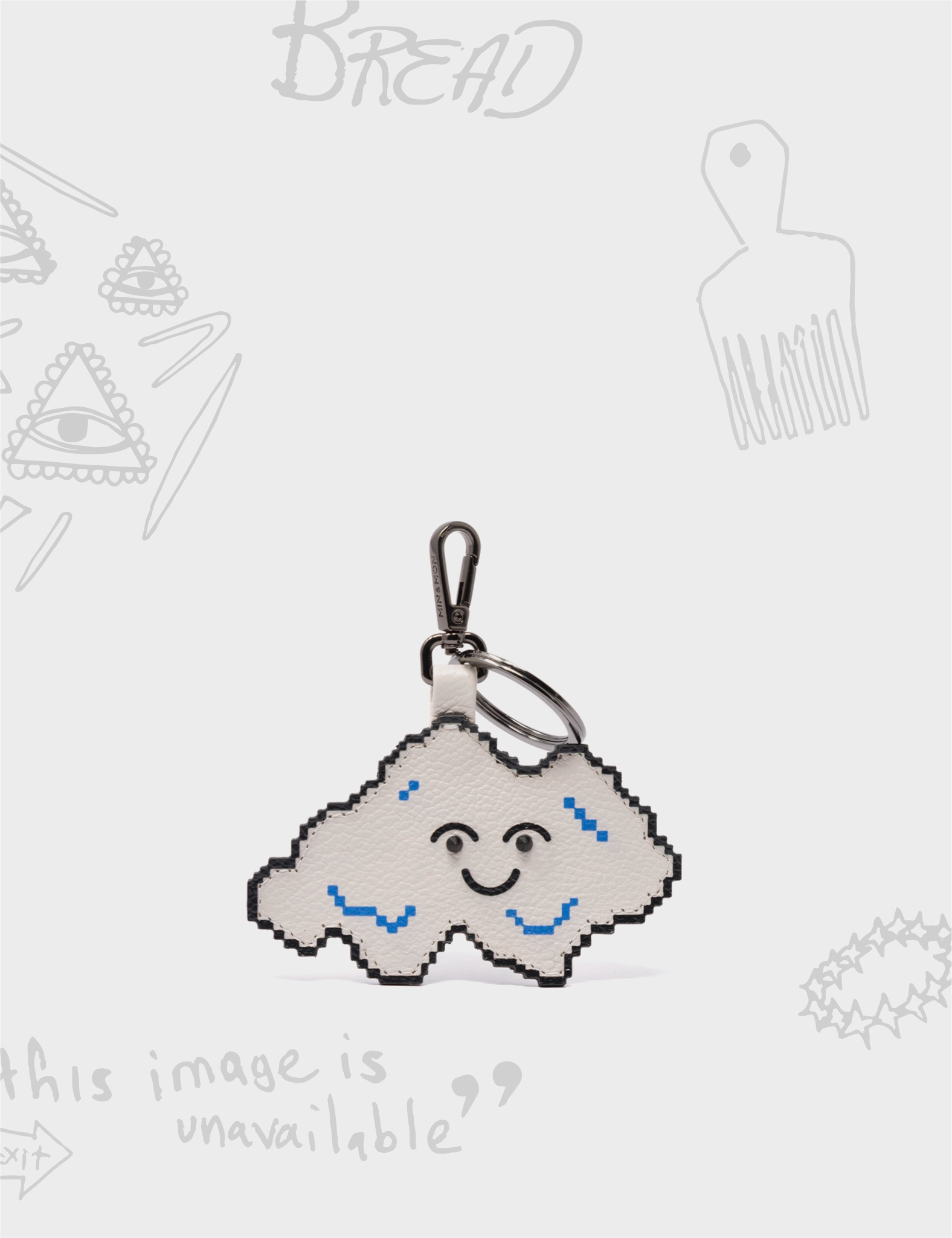 Pixel Cloud Charm - Cream Leather Keychain