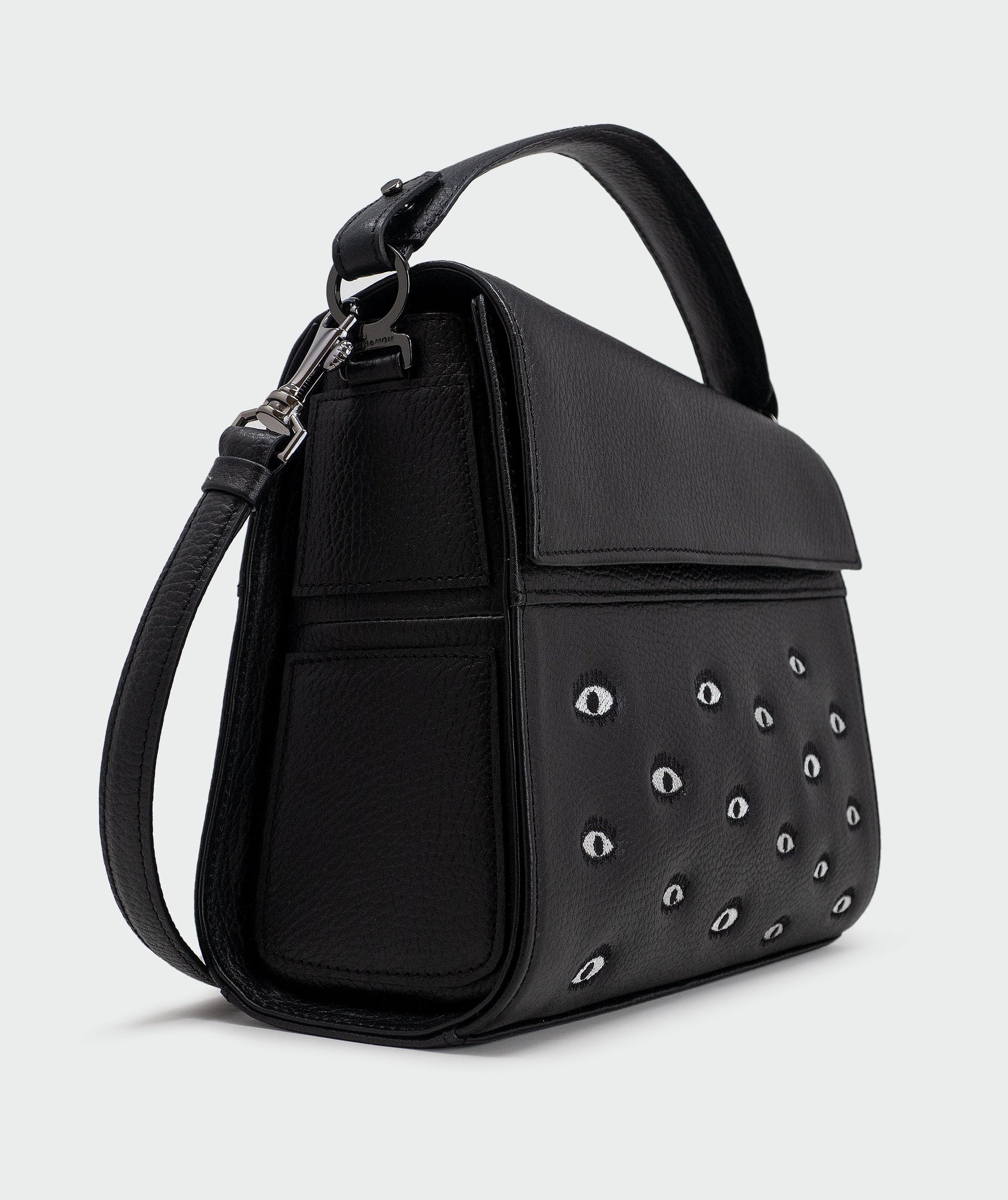 Anastasio Medium Crossbody Handbag Black Leather - Eyes Embroidery ...