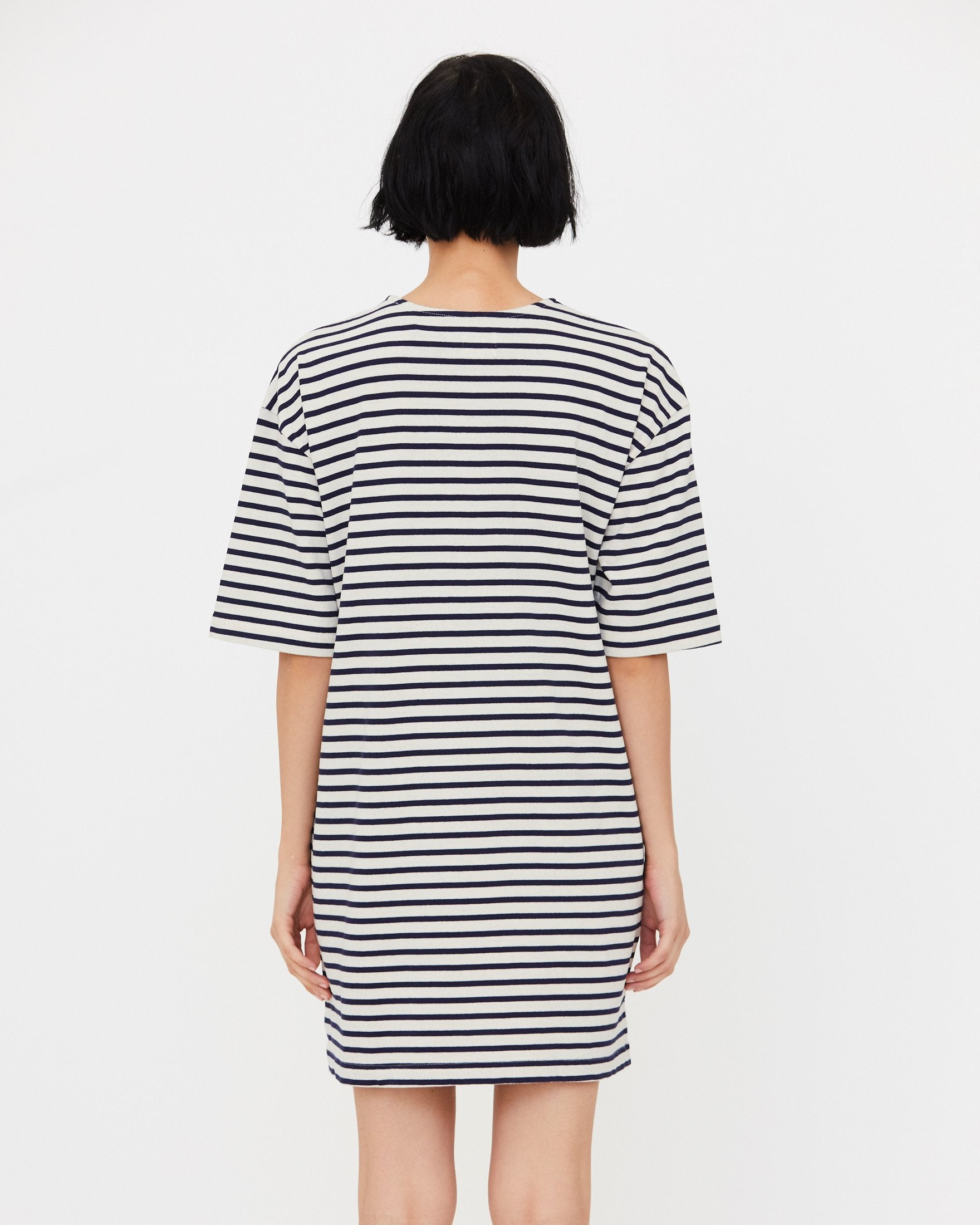 EVELYN SHIRT DRESS  - WHITE/MIDNIGHT STRIPE - M