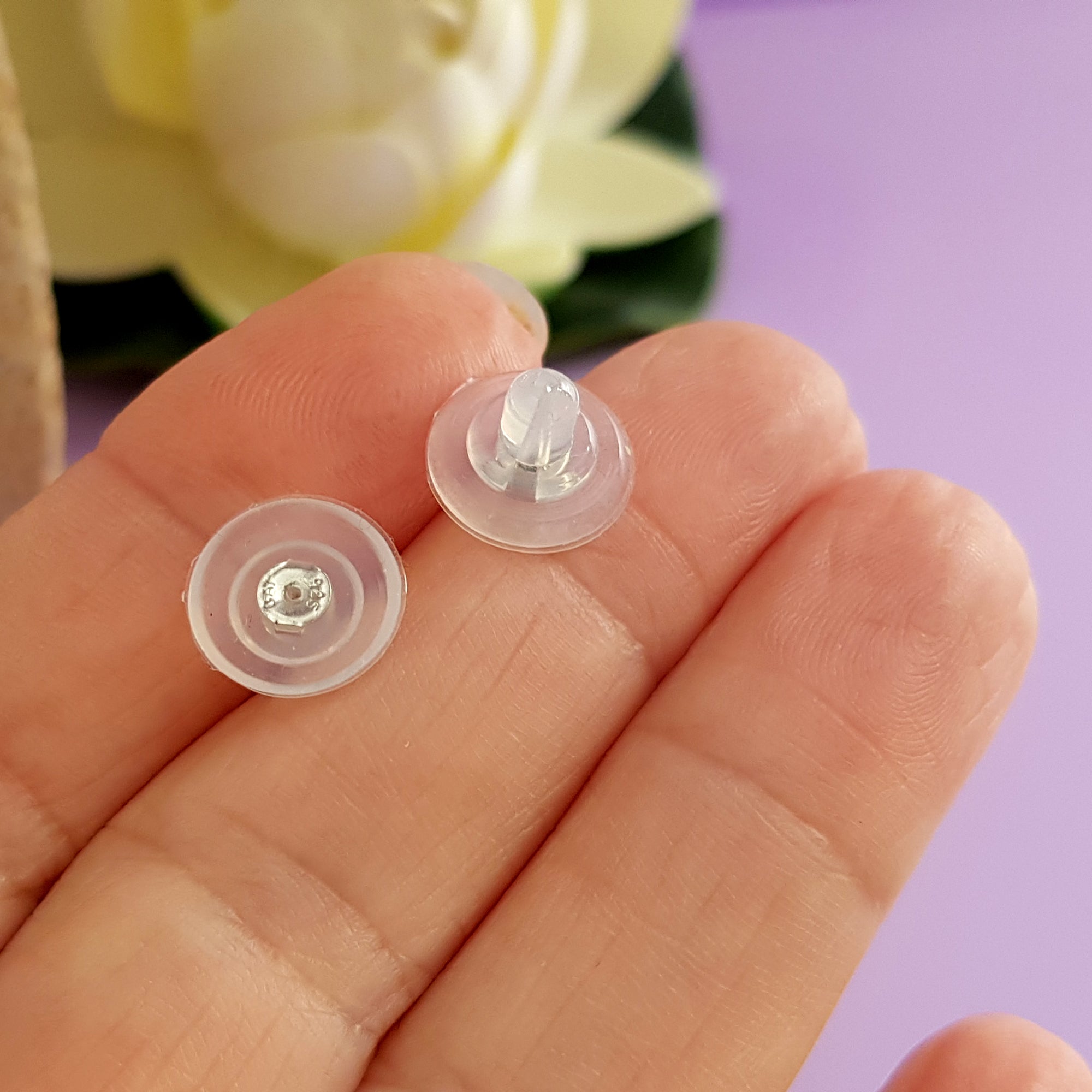 Earring Backs, Silicone Disc Butterfly Silver Inserts
