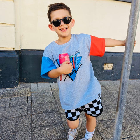 Alfie Bermuda TShirt and Kids Black & White Checkerboard Shorts