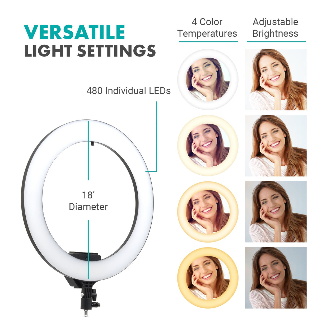 VGC-30 | Adjustable 18-Inch Ring Light with Stand & Phone Mount | Movo