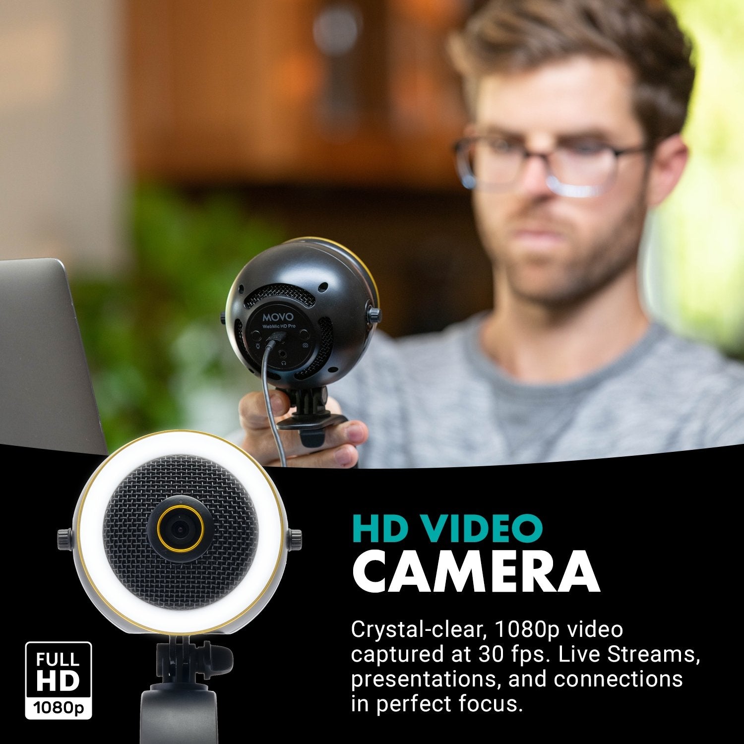 WebMic-HD-Pro | Webcam W/ Microphone + Ring Light | Movo