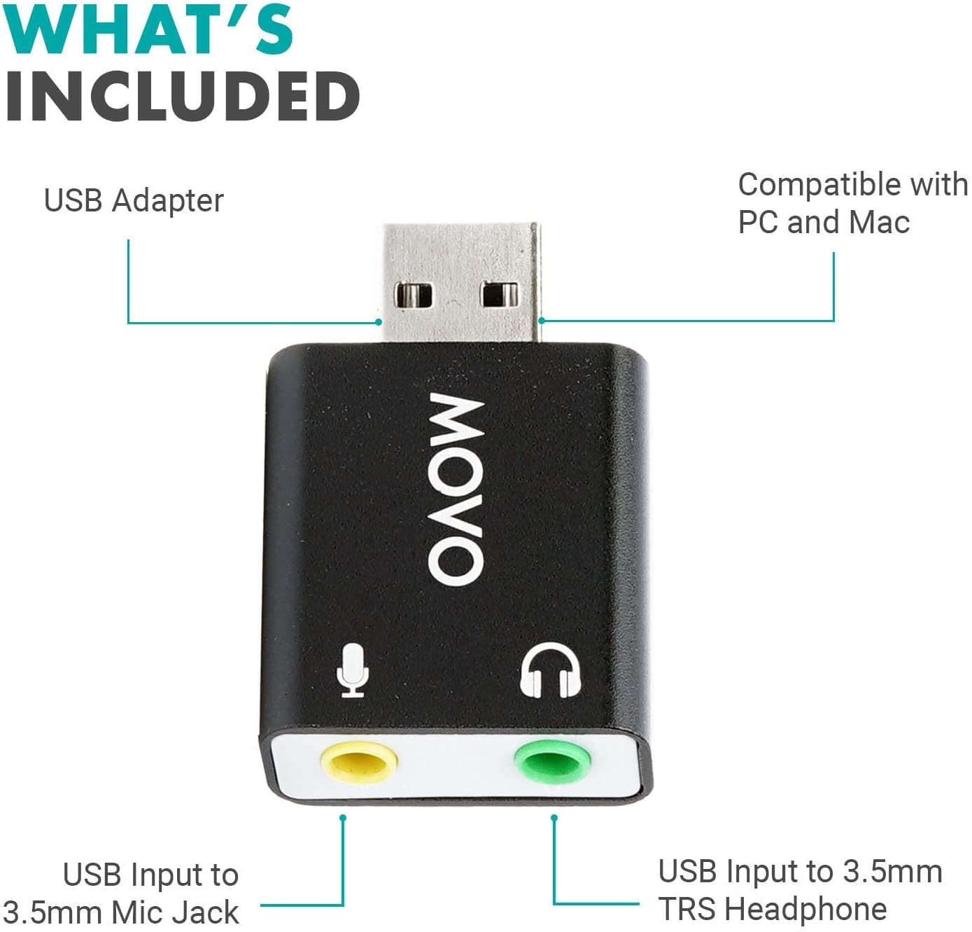 External USB Stereo Sound Card Adapter for PC & Mac Movo