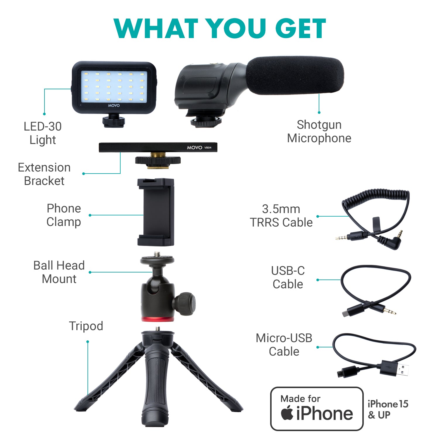 UVlogger-IP | Vlogging Kit for iPhone 15 | Movo-image-1