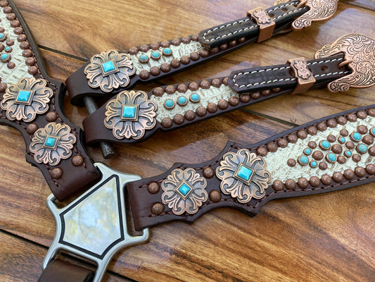 Square Berry Conchos 1-1/2 Antiqued Copper Square W-Screws ⋆ Hill Saddlery