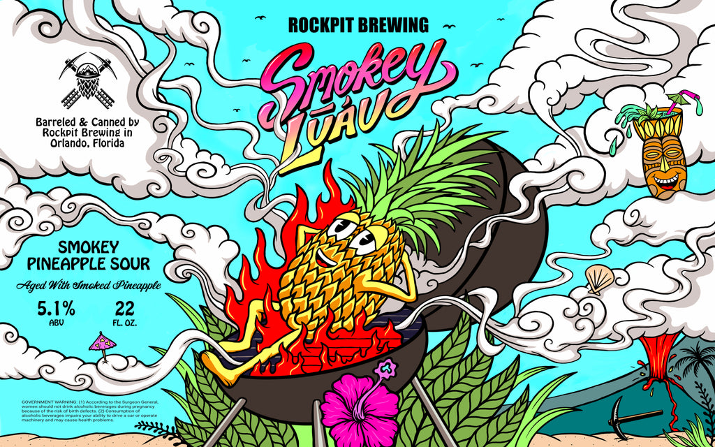 Smokey Luau Pineapple sour beercan design by Akyros Art & Design Co.