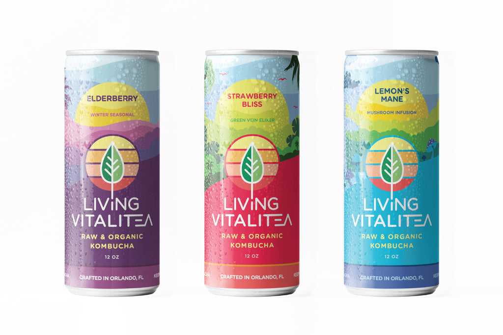 living vitalitea kombucha can designs by akyros art design company