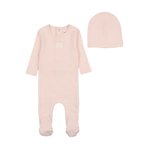 Bee & Dee Blossom Pink Pointelle Carriage Footie + Beanie - Little Loungers