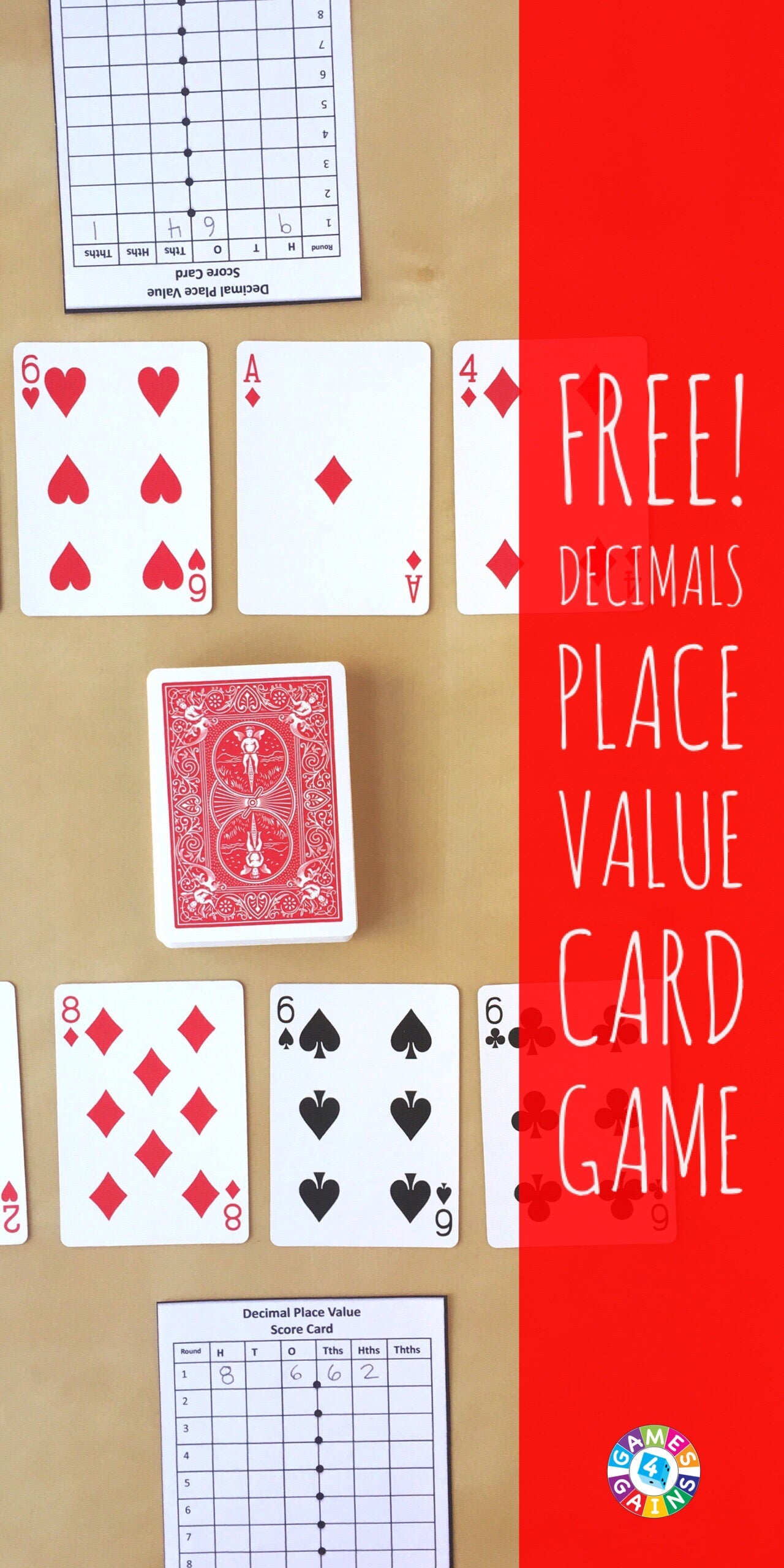 decimal place value with playing cards games 4 gains