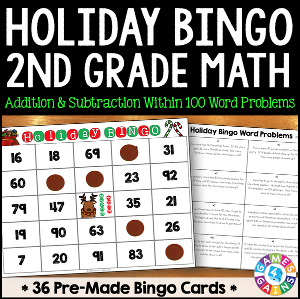 christmas math bingo game 2nd grade games 4 gains