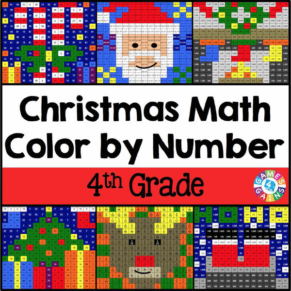 Christmas Math ColorbyNumber 4th Grade Games 4 Gains
