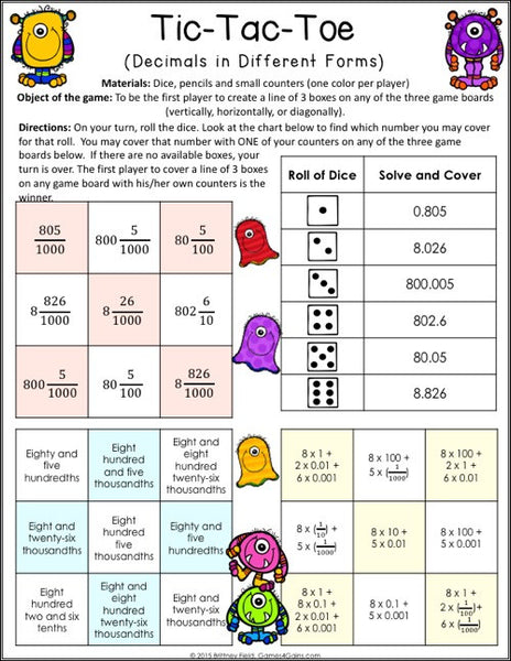 Decimals Games for 5th Grade - Games 4 Gains