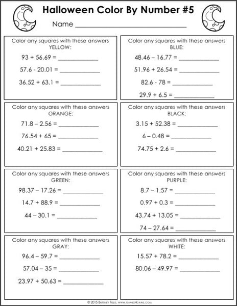 Halloween Math Color-by-Number - 5th Grade – Games 4 Gains