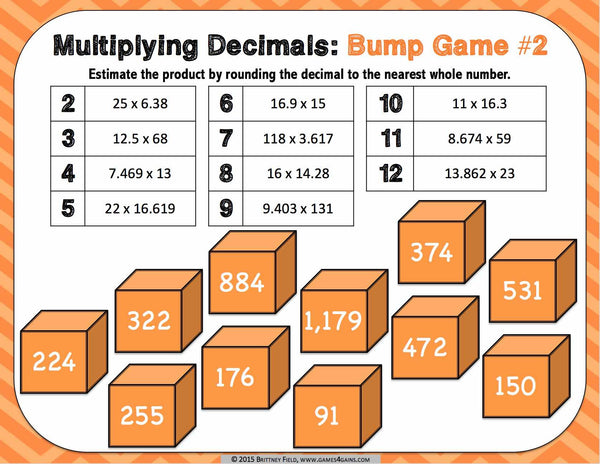 Multiplying Decimals Bump Games – Games 4 Gains