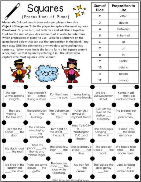 Prepositions Games – Games 4 Gains