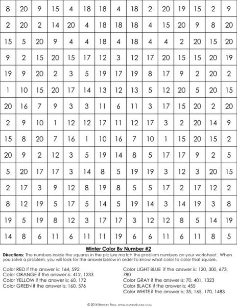 Winter Math Color-by-Number - 3rd Grade – Games 4 Gains