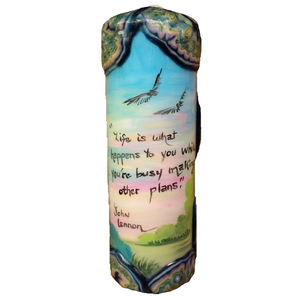 Quote Pillar Candle "Life is what happens to you while you re