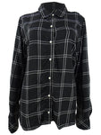 Tommy Hilfiger Women's Windowpane Plaid Roll-Tab Shirt (M, Black/Ivory)
