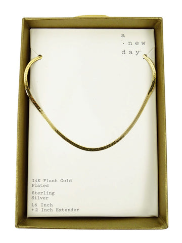 A New Day Sterling Silver Herringbone Chain Necklace (16-18, Gold)