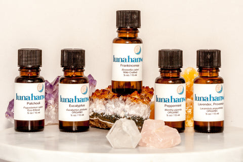 Patchouli, Eucalyptus, Frankincense, Peppermint, and Lavender Essential Oils 