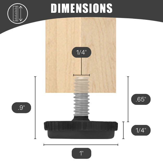 1/4-20 adjustable furniture leveler dimensions