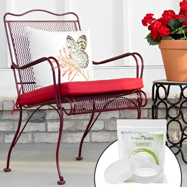 glide packaging next to a wrought iron chair