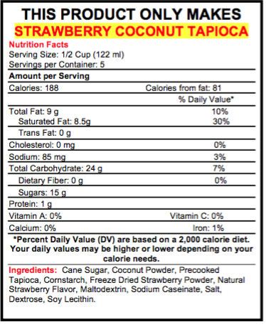 5 bags extra value pack 5 99 each strawberry coconut tapioca strawberry serving size