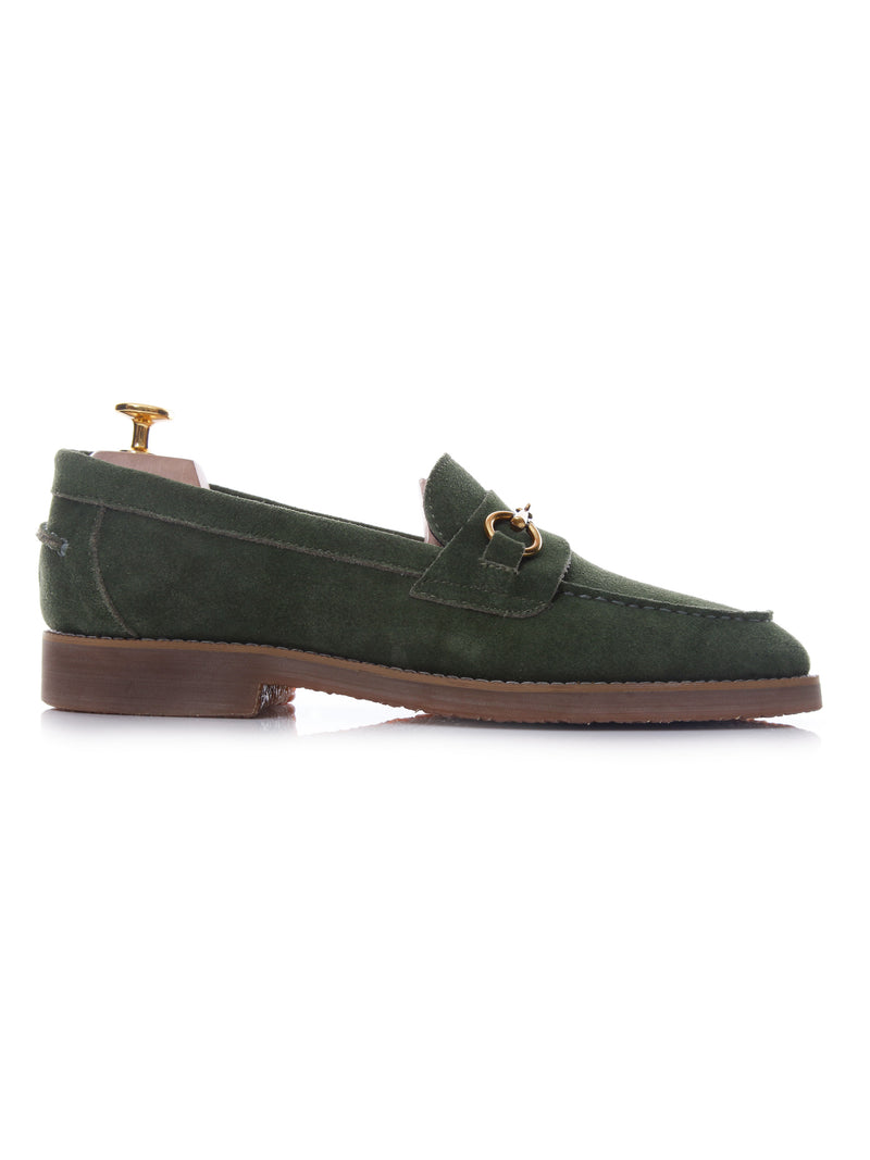Penny Loafer Horsebit Buckle - Olive Green Suede Leather (Brown Crepe ...