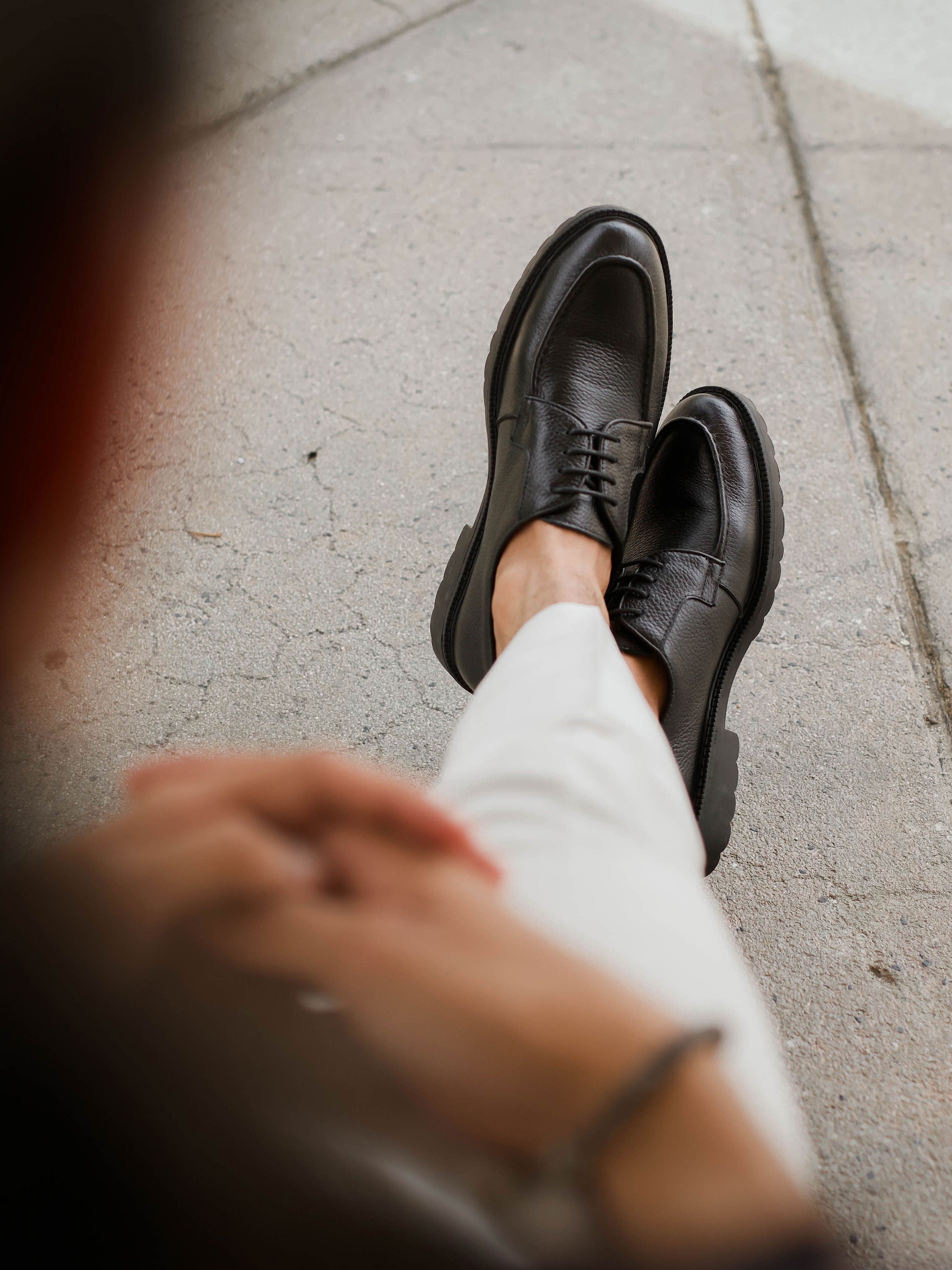 Blucher Lace Up - Black Pebble Grain Leather (Combat Sole) | Zeve Shoes