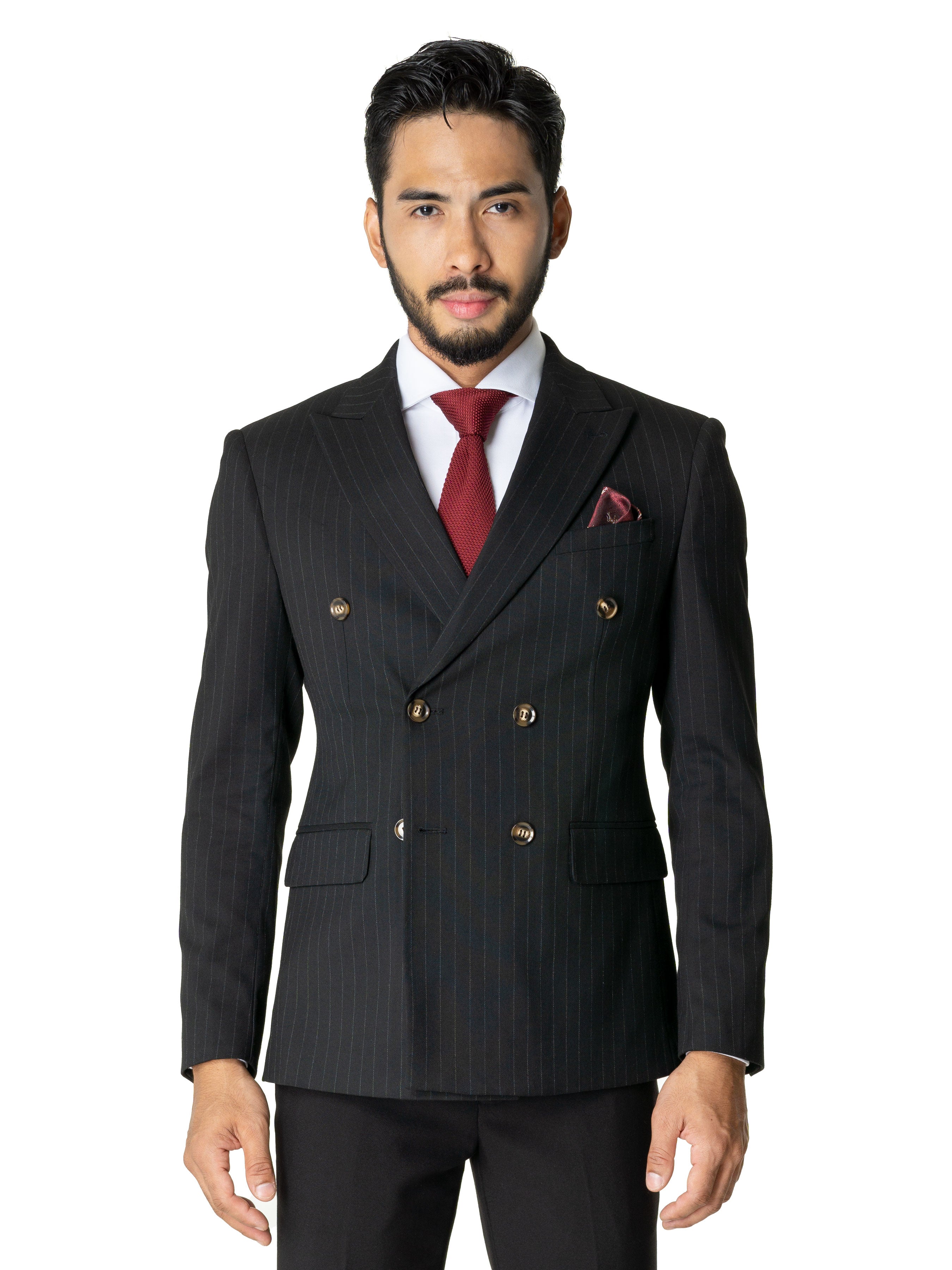Double Breasted Suit Blazer - Dark Grey Checkered (Peak Lapel)