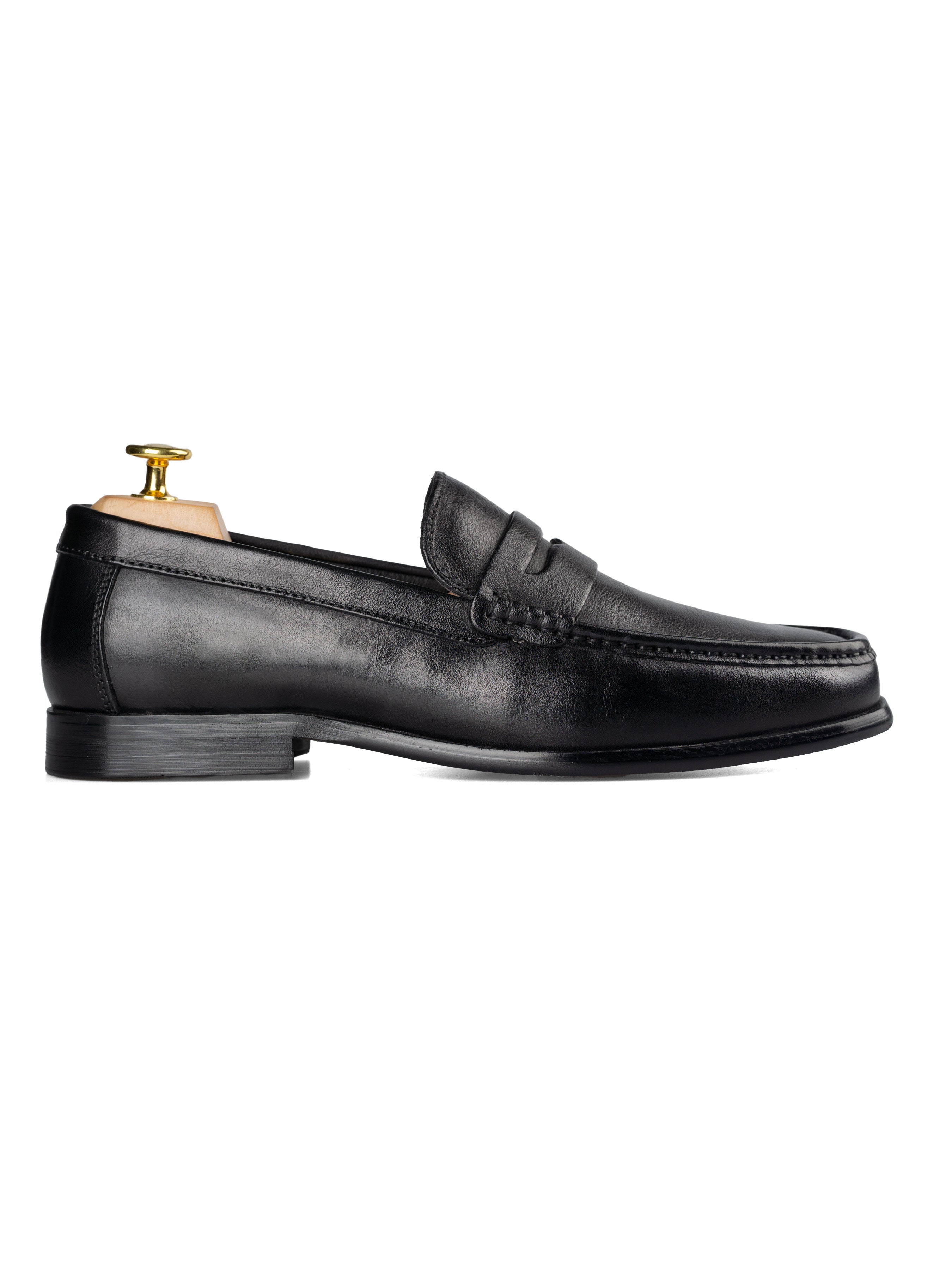 Penny Loafer Solid Black Leather Chunky Sole Zeve Shoes