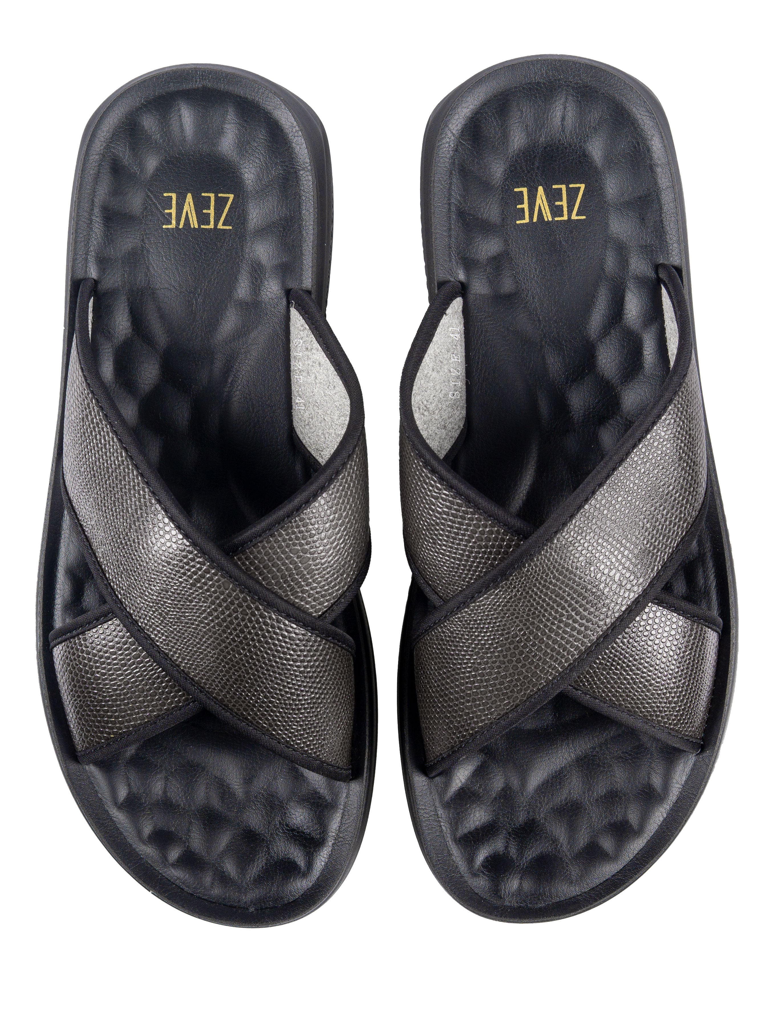 Cross Strap Sandal - Dark Grey Phyton Leather - Zeve Shoes