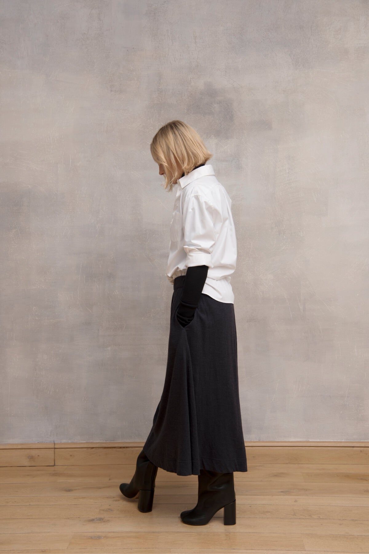 ATON wool plain jersey skirt | labiela.com