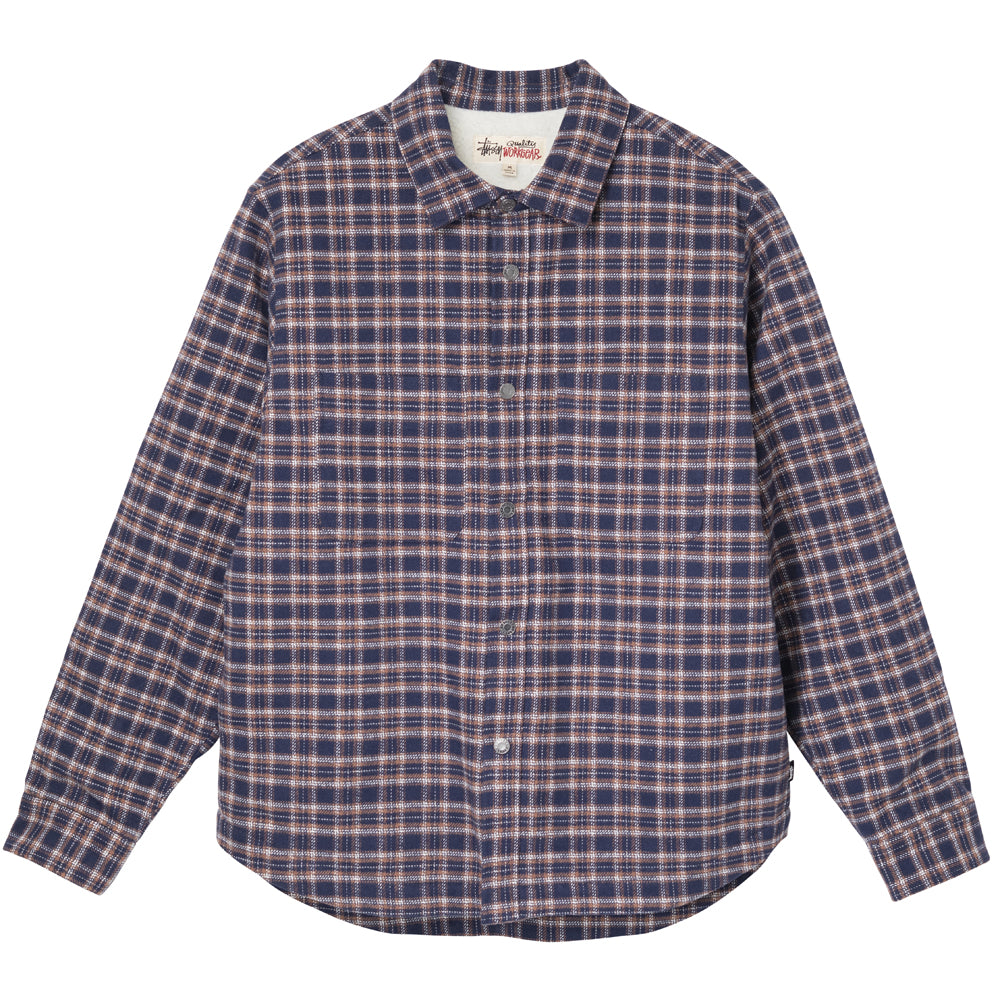 STÜSSY SHADOW PLAID SHERPA ZIP SHIRT // BLUE – Collateral