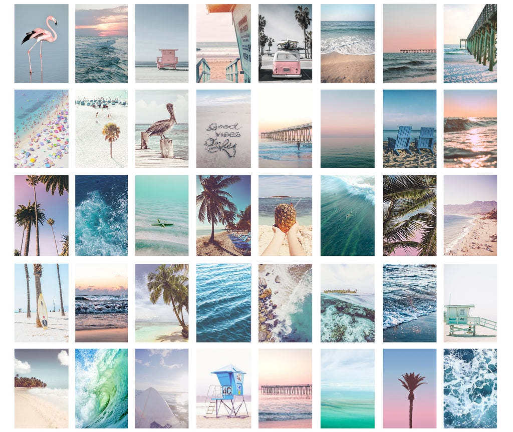 40 Piece Blue Teal Turquoise Pink Beach Coastal Nautical Wall Aestheti Parody Art Prints