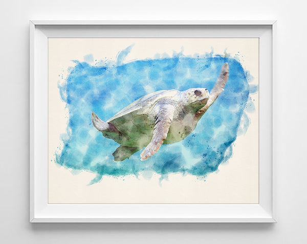 Sea Turtle Digital Sketch and Watercolor Reproduction Art Prints, Set ...