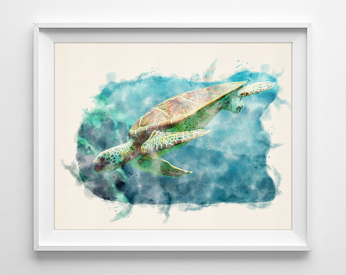 Sea Turtle Digital Sketch and Watercolor Reproduction Art Prints, Set ...