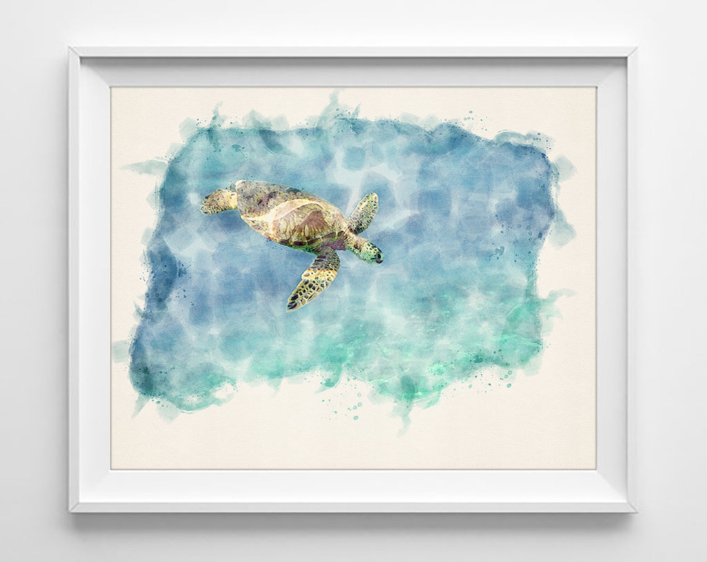 Sea Turtle Digital Sketch and Watercolor Reproduction Art Prints, Set ...