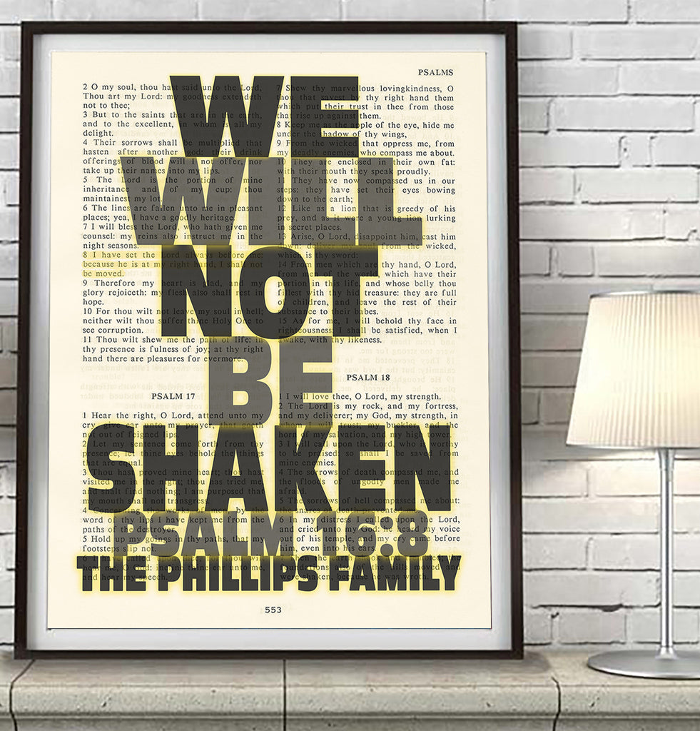 We Will Not Be Shaken Psalm 16 8 Personalized Bible Art Print Parody Art Prints