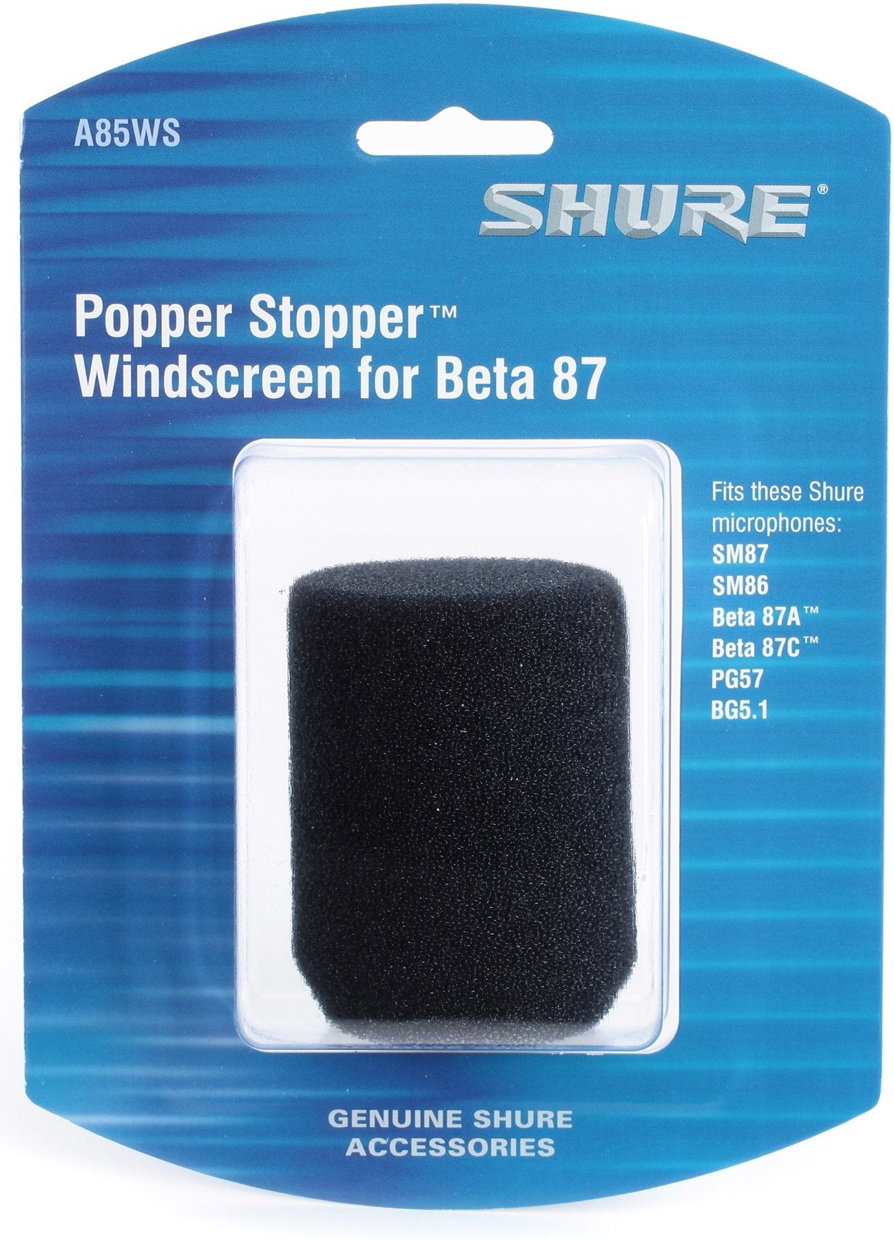 Shure A85WS Foam windscreen black. Fits: BETA87A, BETA87C, SM85, SM86, —  L.A. Music