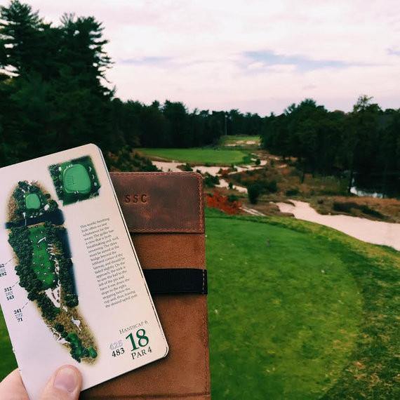 Handmade Leather Golf Scorecard Holder / Yardage Book in Vintage Bourbon